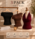 3pcs Set top Solid Pleated Versatile