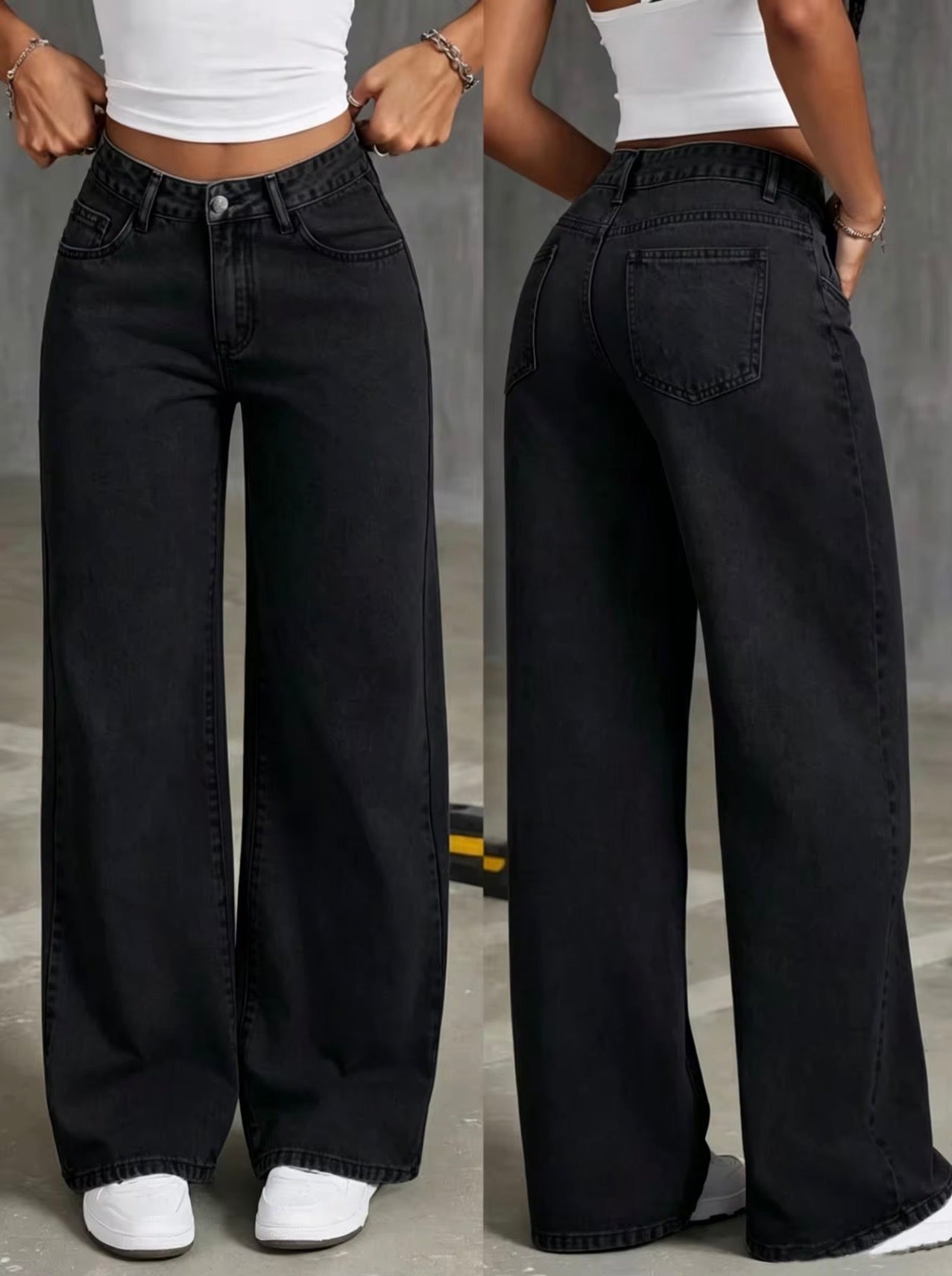 High stretch,Women's Casual Loose High Waist Wide Leg Breathable Denim Pants Floor-Length Summer Autumn