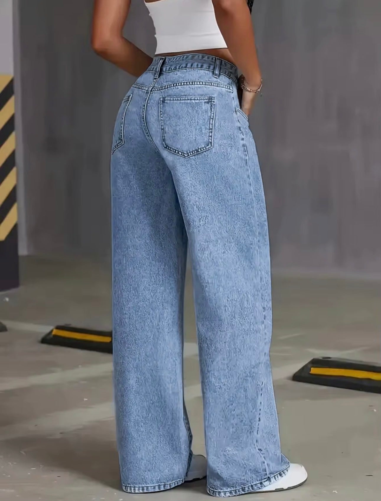 High stretch,Women's Casual Loose High Waist Wide Leg Breathable Denim Pants Floor-Length Summer Autumn