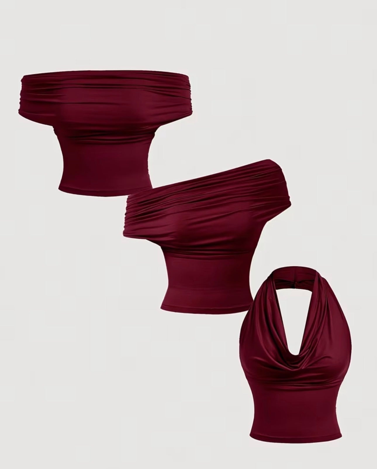3pcs Set top Solid Pleated Versatile