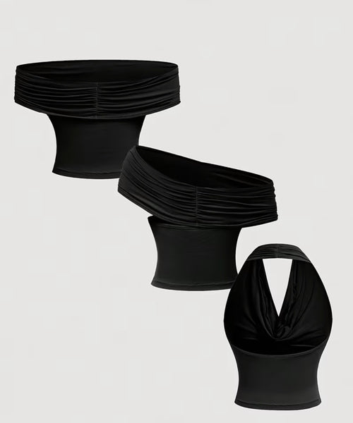 3pcs Set top Solid Pleated Versatile