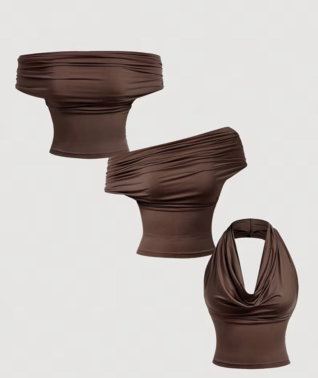 3pcs Set top Solid Pleated Versatile