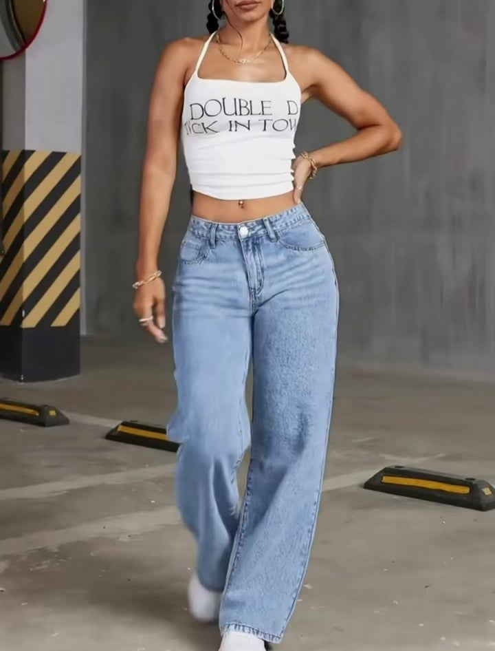 High stretch,Women's Casual Loose High Waist Wide Leg Breathable Denim Pants Floor-Length Summer Autumn